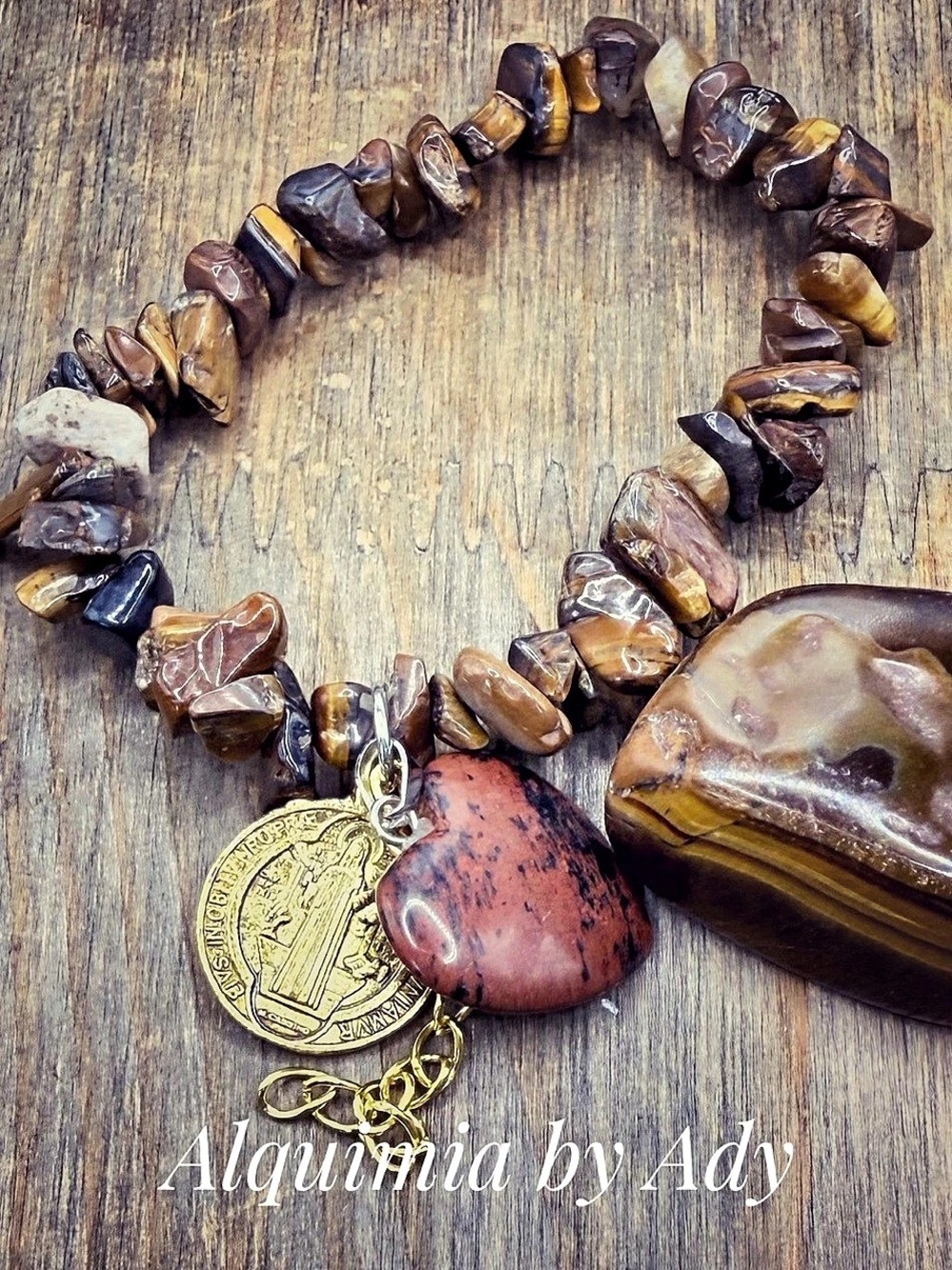 Alquimia by Ady Gemstone Pendant bracelet in Brown & red | Tigers eye + Jasper